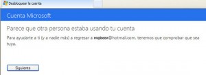 Mensaje de cuenta de Hotmail bloqueada